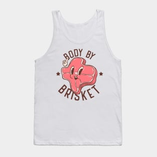 Brisket | Body by Brisket (white) | Texas State Pitmaster BBQ Beef Barbecue Dads Backyard Premium Quality BBQ | Backyard Pool Party BBQ | Summer Tank Top